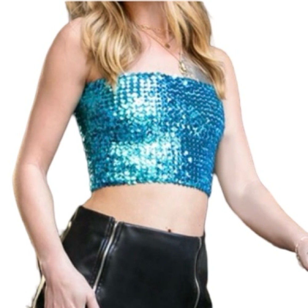 Blue Disco Sequin Crop Top